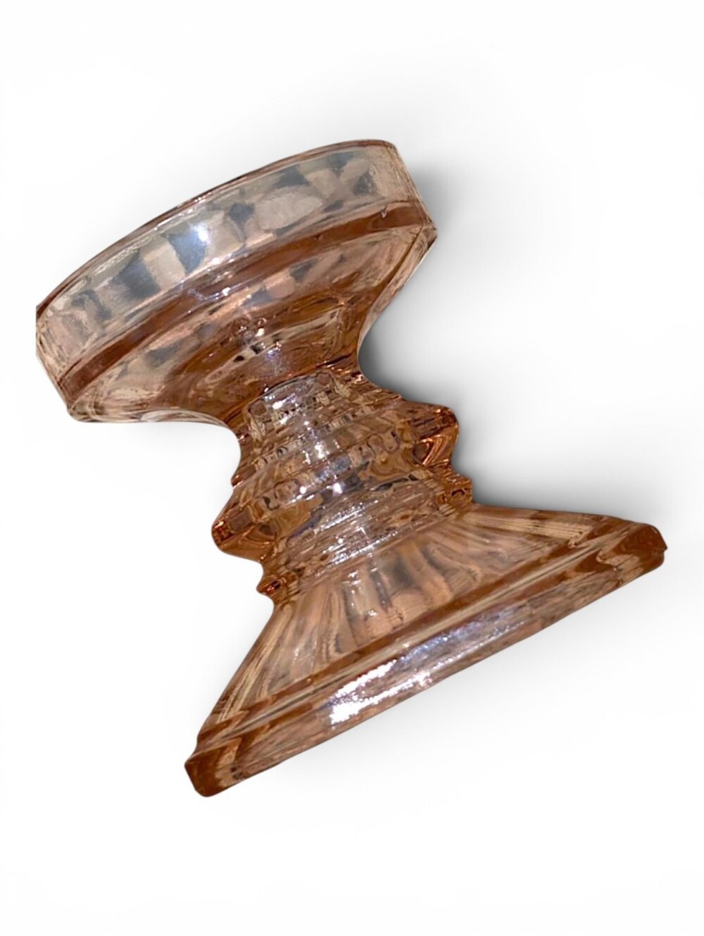 Vintage LE SMITH Glass Pink Pedestal Candle Holder Reversible Pillar Taper